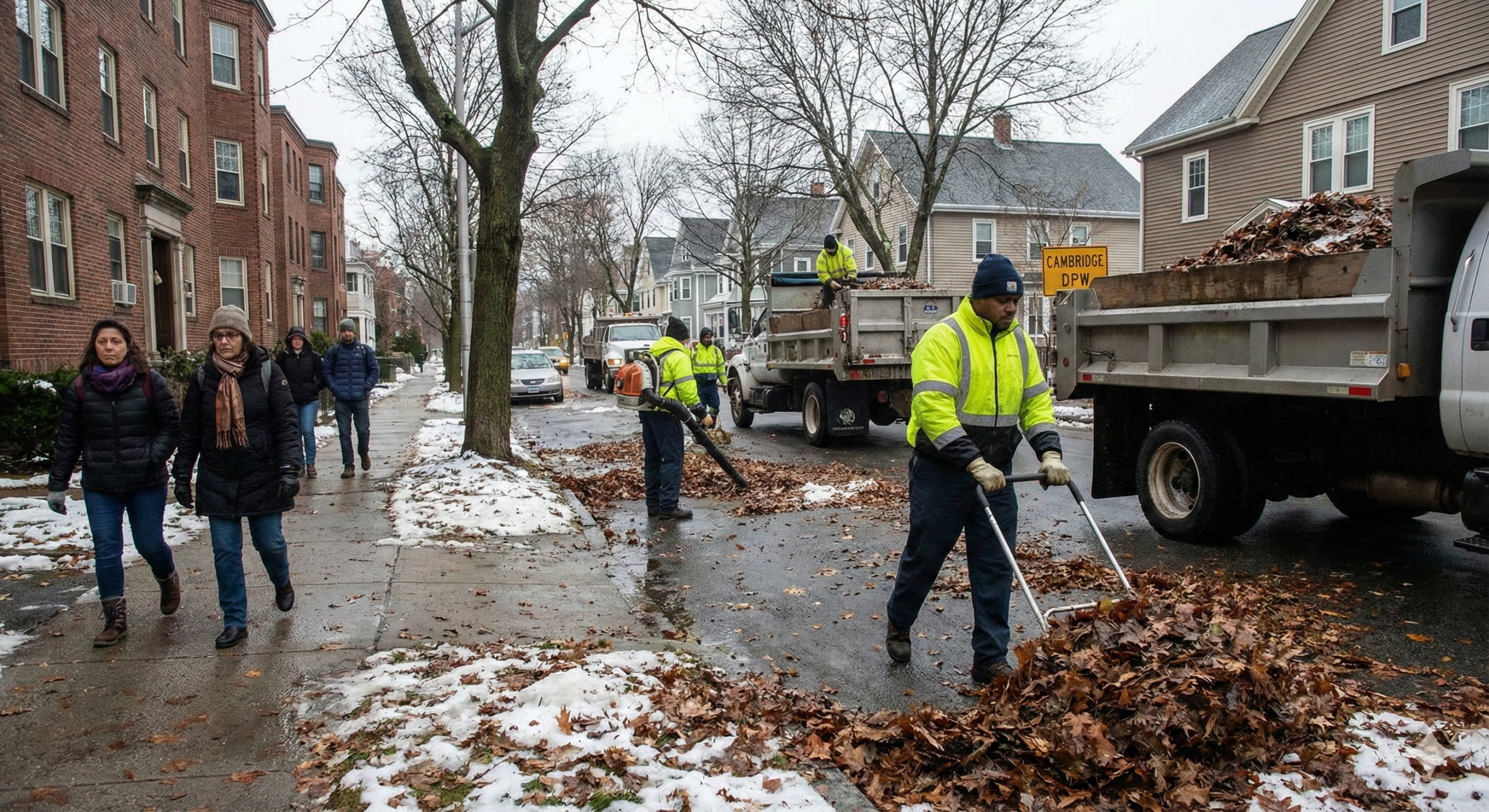 Cambridge Races to Complete Leaf Collection After Early Snowstorm Disrupts Fall Cleanup Plans