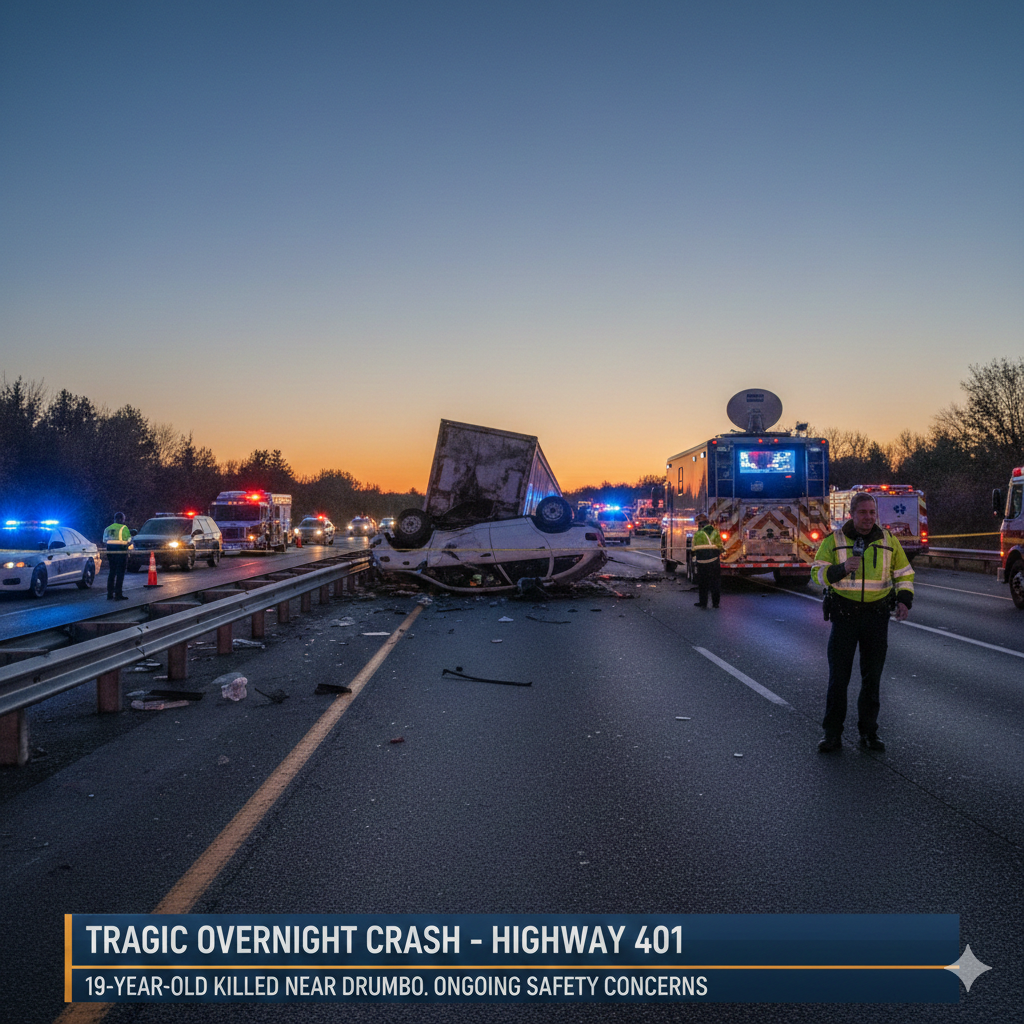 Tragic Overnight Crash on Highway 401 Near Drumbo Claims Life of 19-Year-Old, Raises Ongoing Safety Concerns